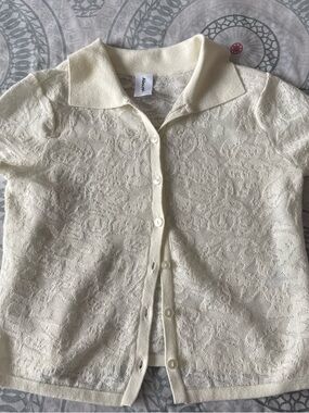 Adore Cream Polo-Collar Knit Button Cardigan